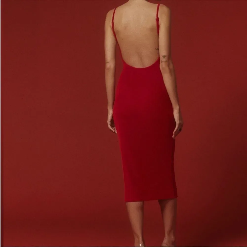 New Reformation‎ Merel Velvet Midi Dress Red Scoop Back Adjustable Strap Sz XS